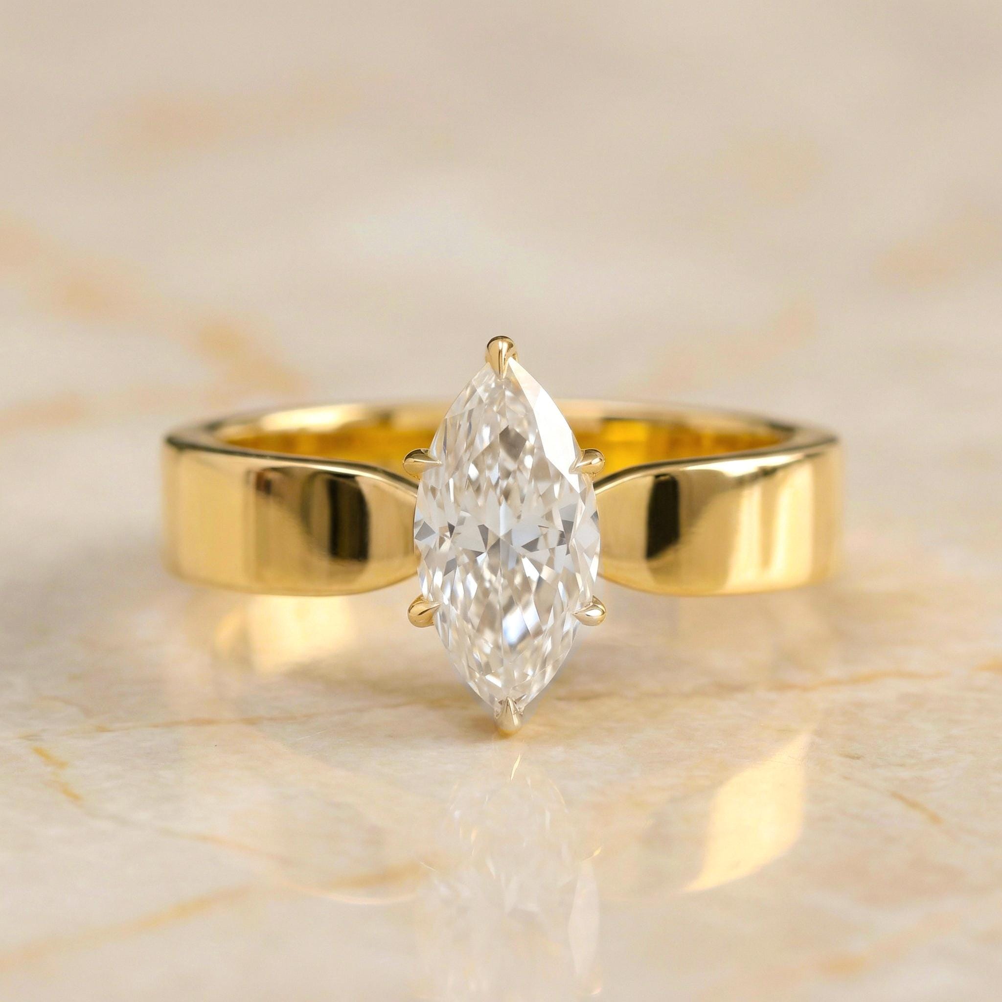 1CT Marquise Moissanite Solitaire Ring, 18K Yellow Gold Anniversary Ring, Promise Ring Gift for Her, Moissanite Engagement Ring