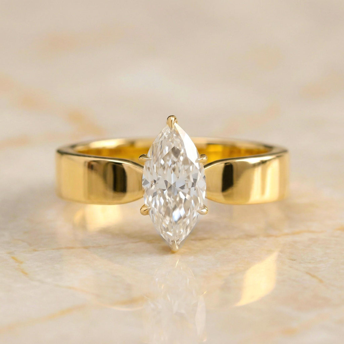 1CT Marquise Moissanite Solitaire Ring, 18K Yellow Gold Anniversary Ring, Promise Ring Gift for Her, Moissanite Engagement Ring