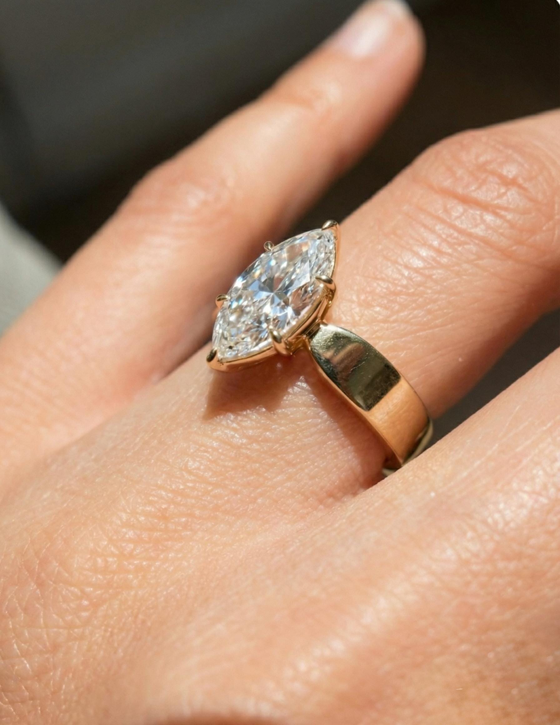 1CT Marquise Moissanite Solitaire Ring, 18K Yellow Gold Anniversary Ring, Promise Ring Gift for Her, Moissanite Engagement Ring