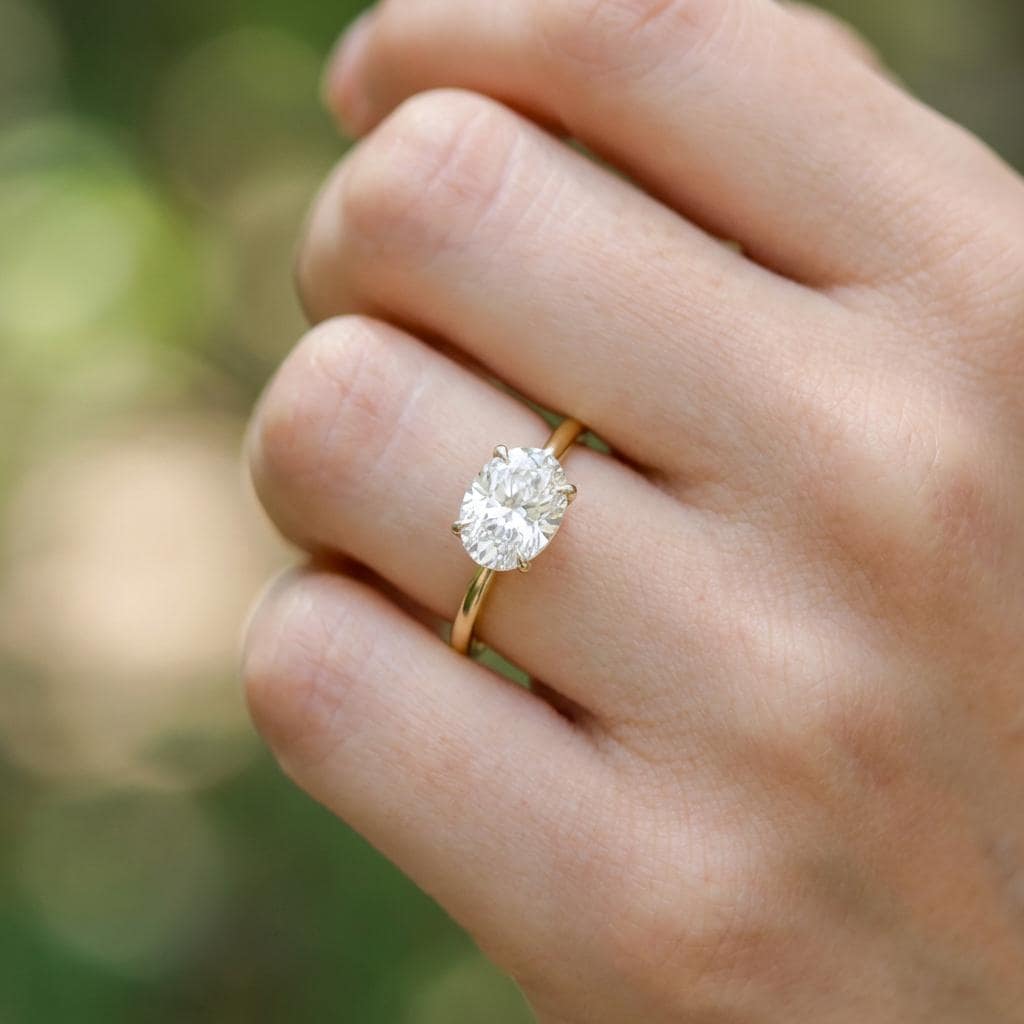 2CT East West Oval Moissanite Engagement Ring, Oval Pinky Ring, 14K Solid Gold Moissanite Solitaire Ring, Promise Ring