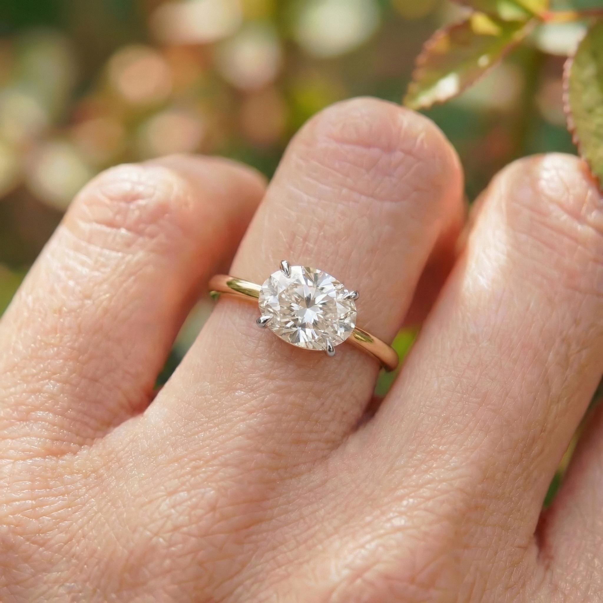 2.0 CT East West Oval Cut Moissanite Engagement Ring, Two Tone Ring, Mixed Metal Ring, Oval Solitaire Proposal Ring