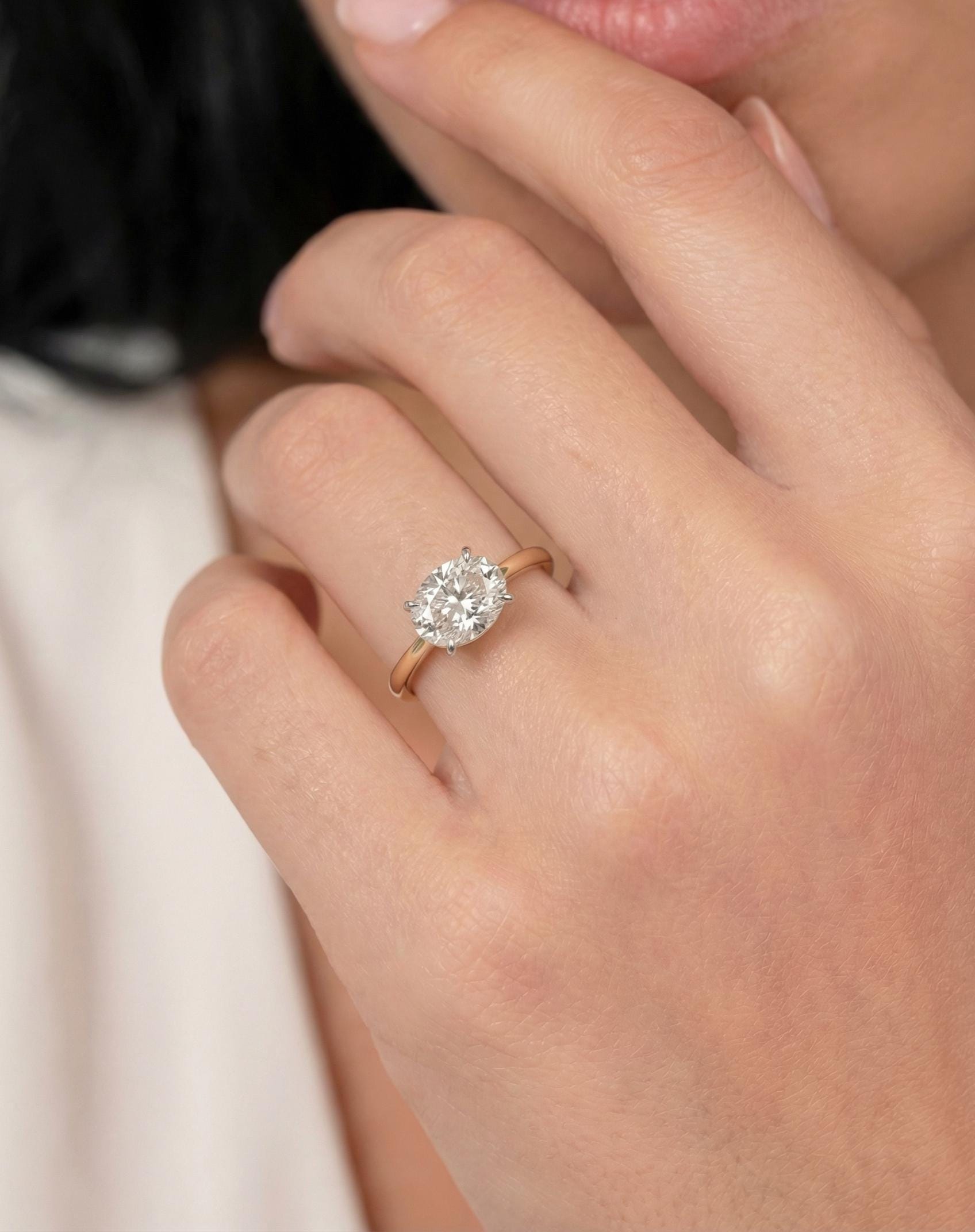 2.0 CT East West Oval Cut Moissanite Engagement Ring, Two Tone Ring, Mixed Metal Ring, Oval Solitaire Proposal Ring
