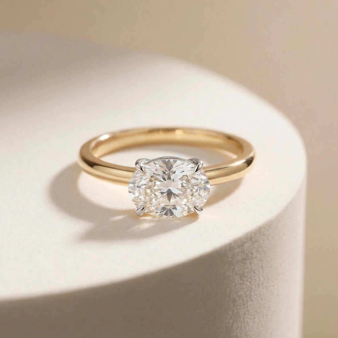 2.0 CT East West Oval Cut Moissanite Engagement Ring, Two Tone Ring, Mixed Metal Ring, Oval Solitaire Proposal Ring