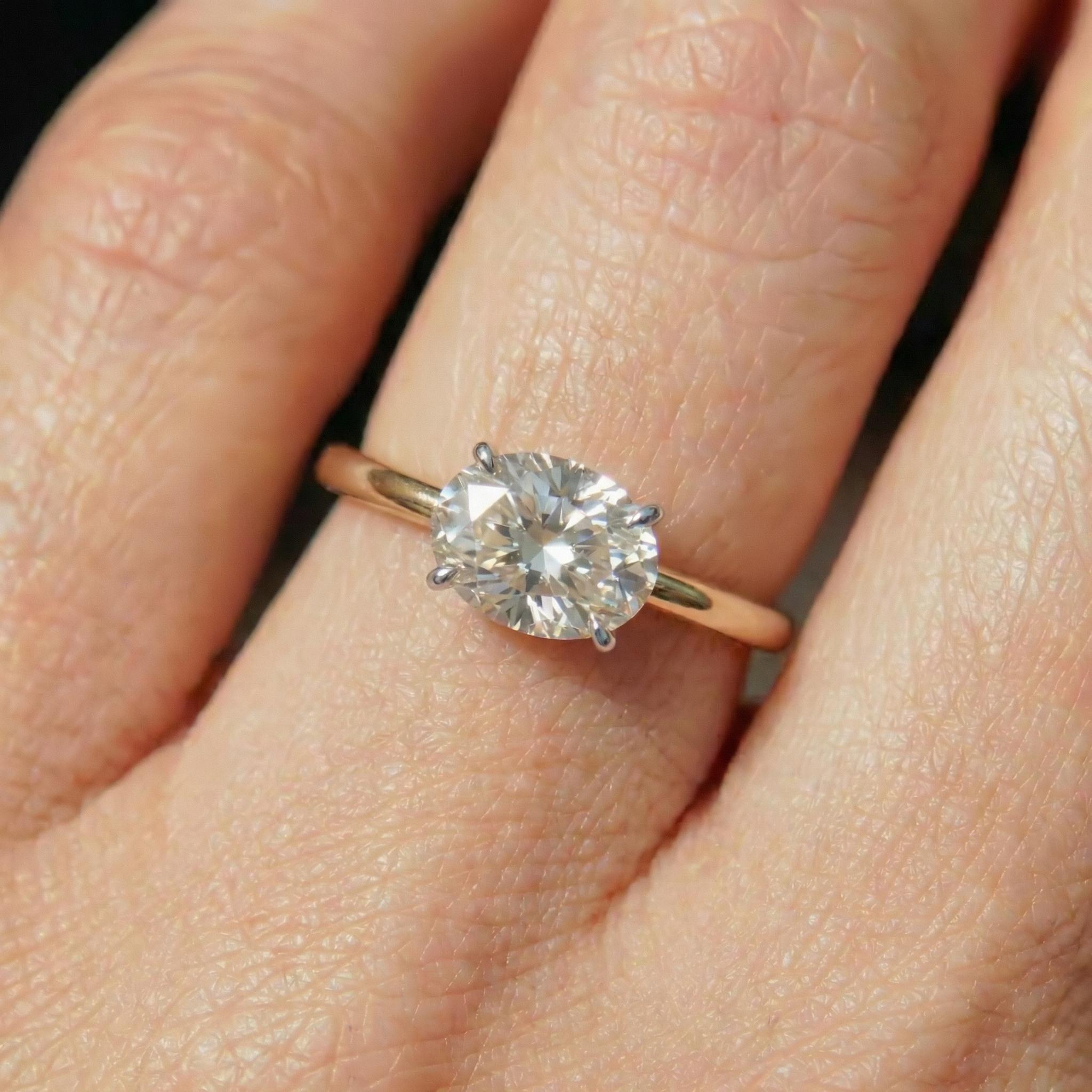 2.0 CT East West Oval Cut Moissanite Engagement Ring, Two Tone Ring, Mixed Metal Ring, Oval Solitaire Proposal Ring