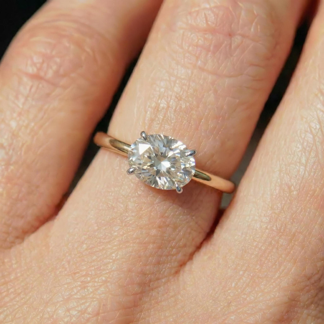 2.0 CT East West Oval Cut Moissanite Engagement Ring, Two Tone Ring, Mixed Metal Ring, Oval Solitaire Proposal Ring