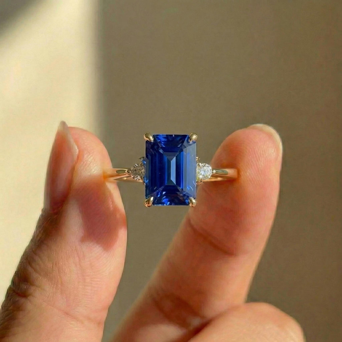 1.75ct Blue Sapphire Ring, Emerald Cut Sapphire Ring, 14K Gold Statement Ring, Certified Stone Ring, September Birthstone