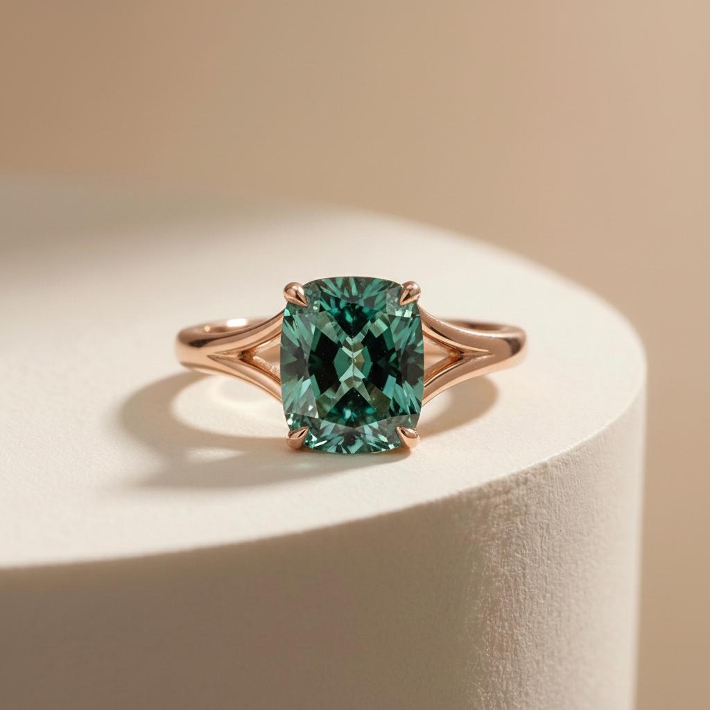 Cushion Cut Alexandrite Engagement Ring, Modern Split Shank Solitaire, Vintage Inspired Anniversary Gift for Her – June Birthstone Jewelry