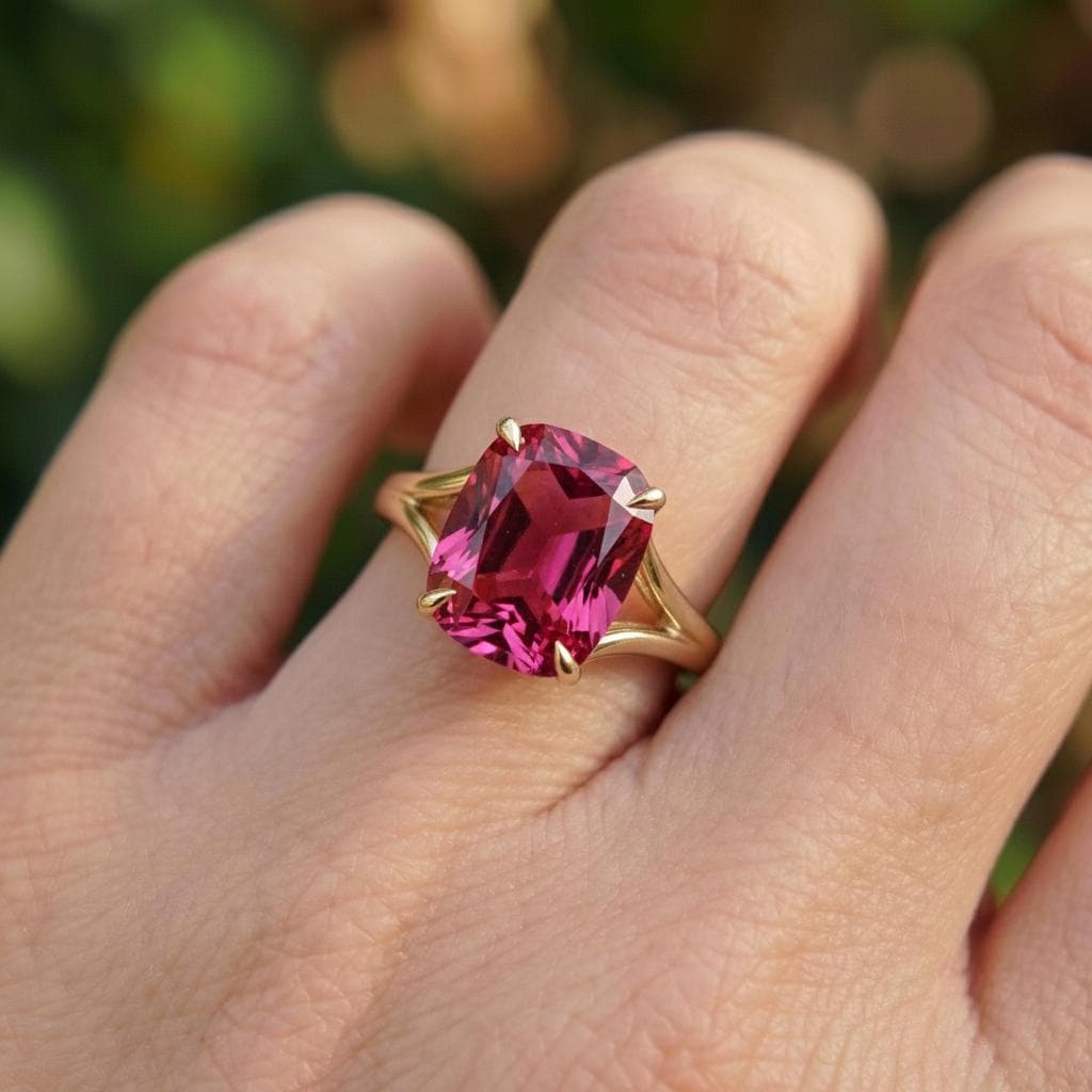 Cushion Cut Pink Tourmaline Engagement Ring, Modern Split Shank Solitaire, Vintage Inspired Anniversary Gift for Her – October Birthstone