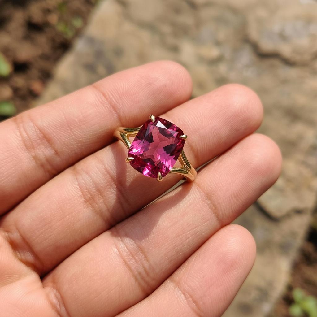 Cushion Cut Pink Tourmaline Engagement Ring, Modern Split Shank Solitaire, Vintage Inspired Anniversary Gift for Her – October Birthstone
