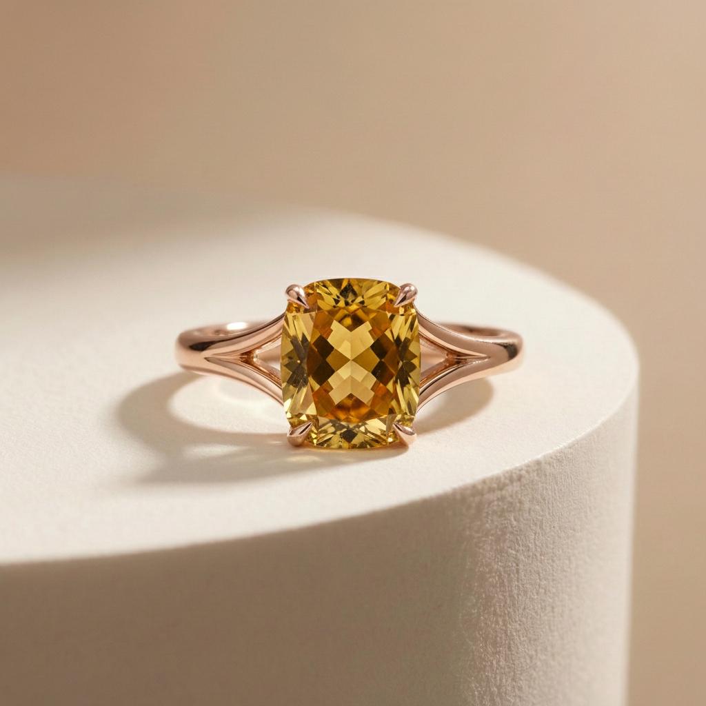 Cushion Cut Citrine Engagement Ring, Modern Split Shank Solitaire, Vintage Inspired Statement Birthstone Ring – November Birthstone Jewelry