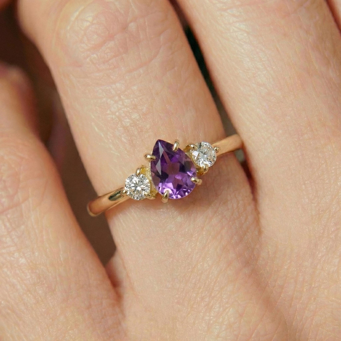 0.50ct Amethyst Birthstone Ring, Pear Cut Vintage Engagement Ring, February Gemstone, Teardrop Promise Ring