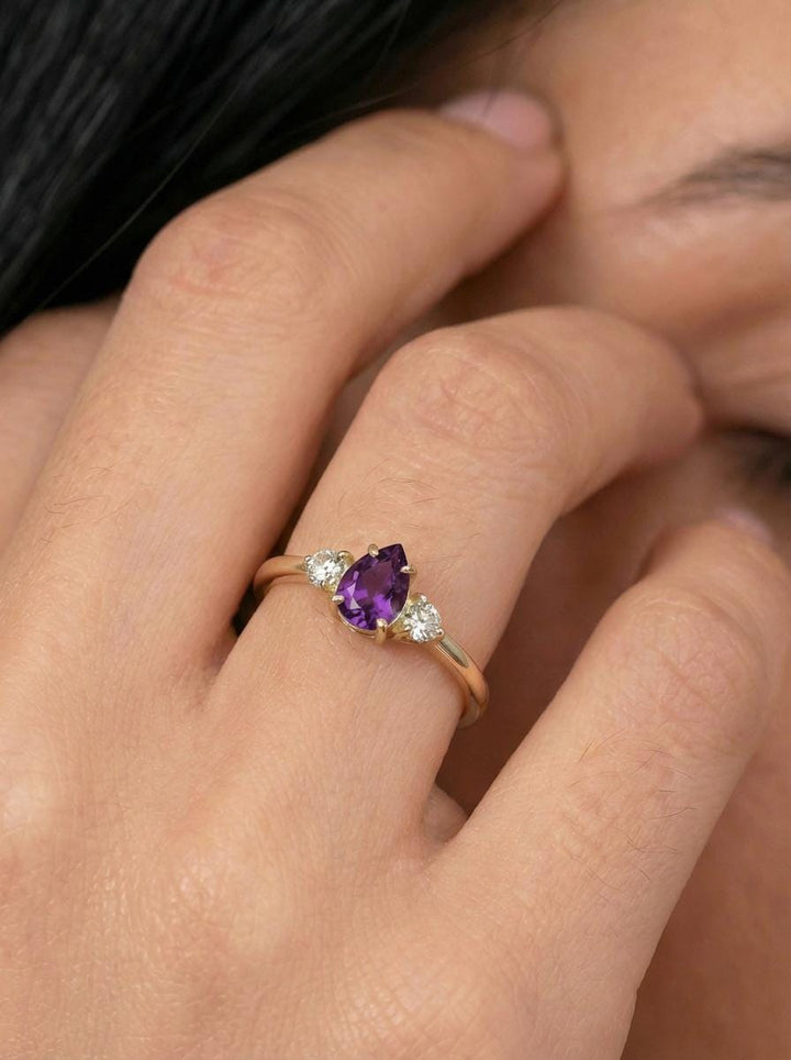 0.50ct Amethyst Birthstone Ring, Pear Cut Vintage Engagement Ring, February Gemstone, Teardrop Promise Ring