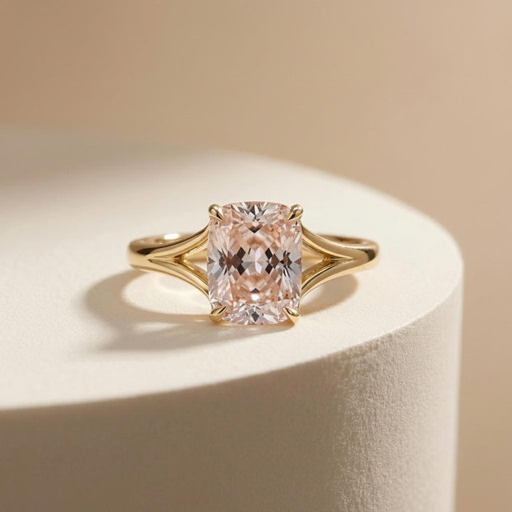 Cushion Cut Morganite Engagement Ring, Modern Split Shank Solitaire, Vintage Inspired Anniversary Gift for Wife