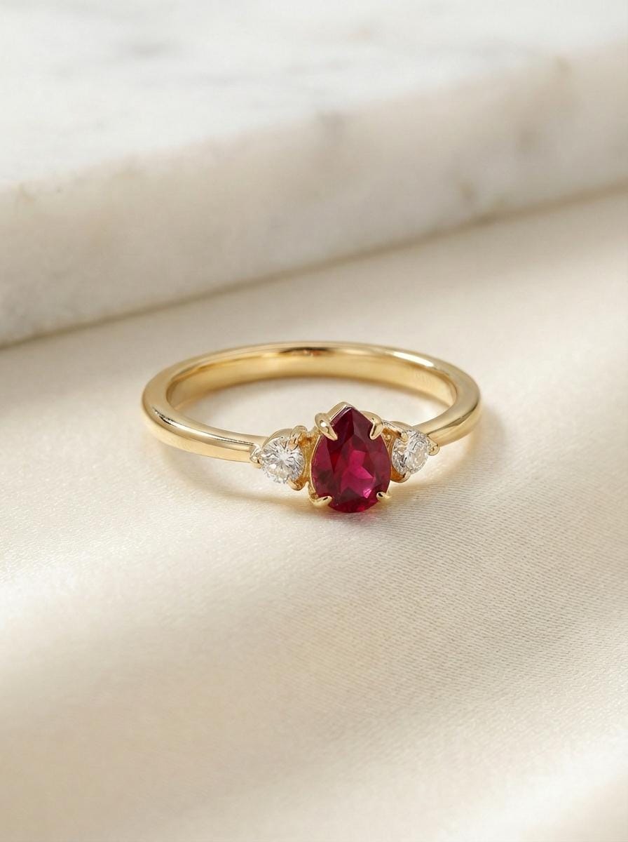 0.50ct Ruby Birthstone Ring, Pear Cut Vintage Engagement Ring, July Gemstone, Teardrop Promise Ring