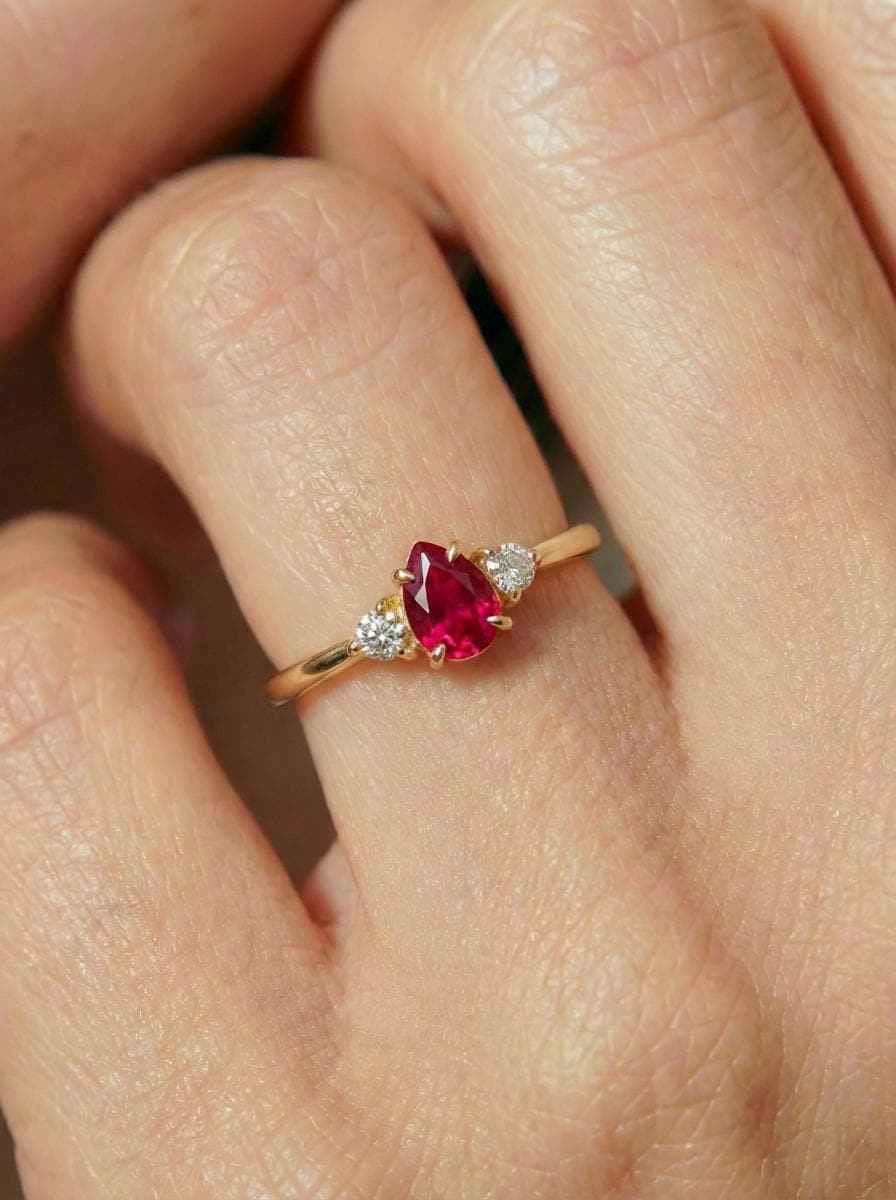 0.50ct Ruby Birthstone Ring, Pear Cut Vintage Engagement Ring, July Gemstone, Teardrop Promise Ring