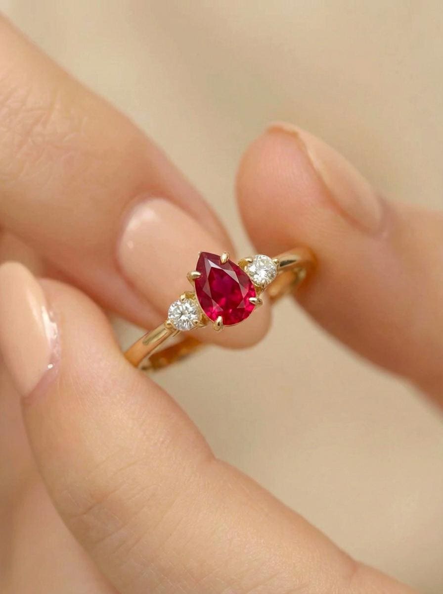 0.50ct Ruby Birthstone Ring, Pear Cut Vintage Engagement Ring, July Gemstone, Teardrop Promise Ring