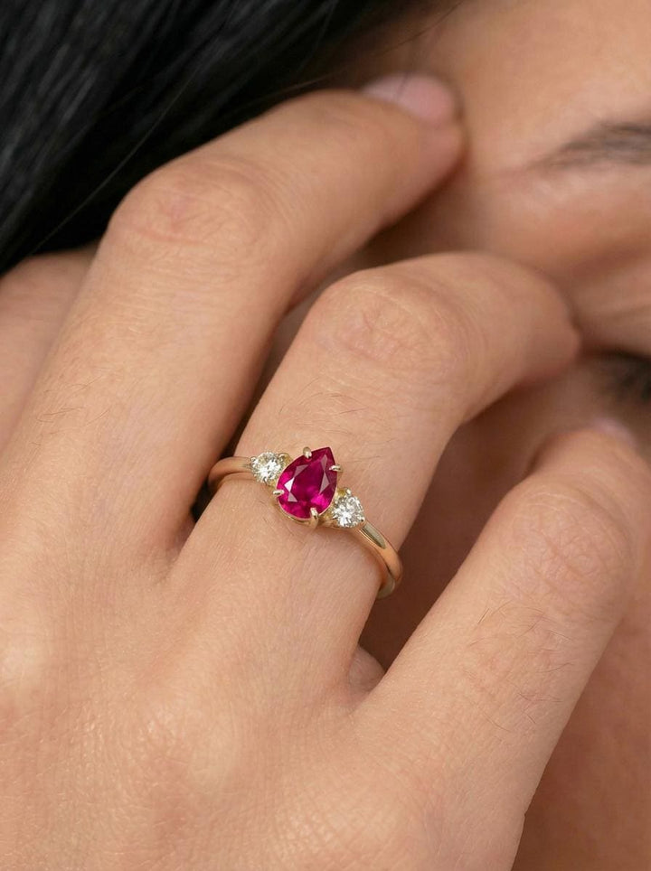 0.50ct Ruby Birthstone Ring, Pear Cut Vintage Engagement Ring, July Gemstone, Teardrop Promise Ring