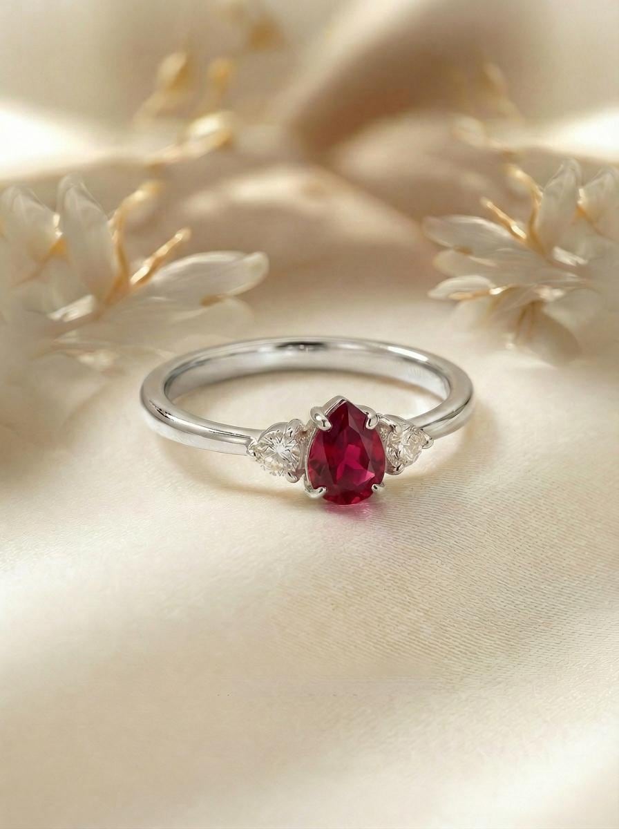 0.50ct Ruby Birthstone Ring, Pear Cut Vintage Engagement Ring, July Gemstone, Teardrop Promise Ring