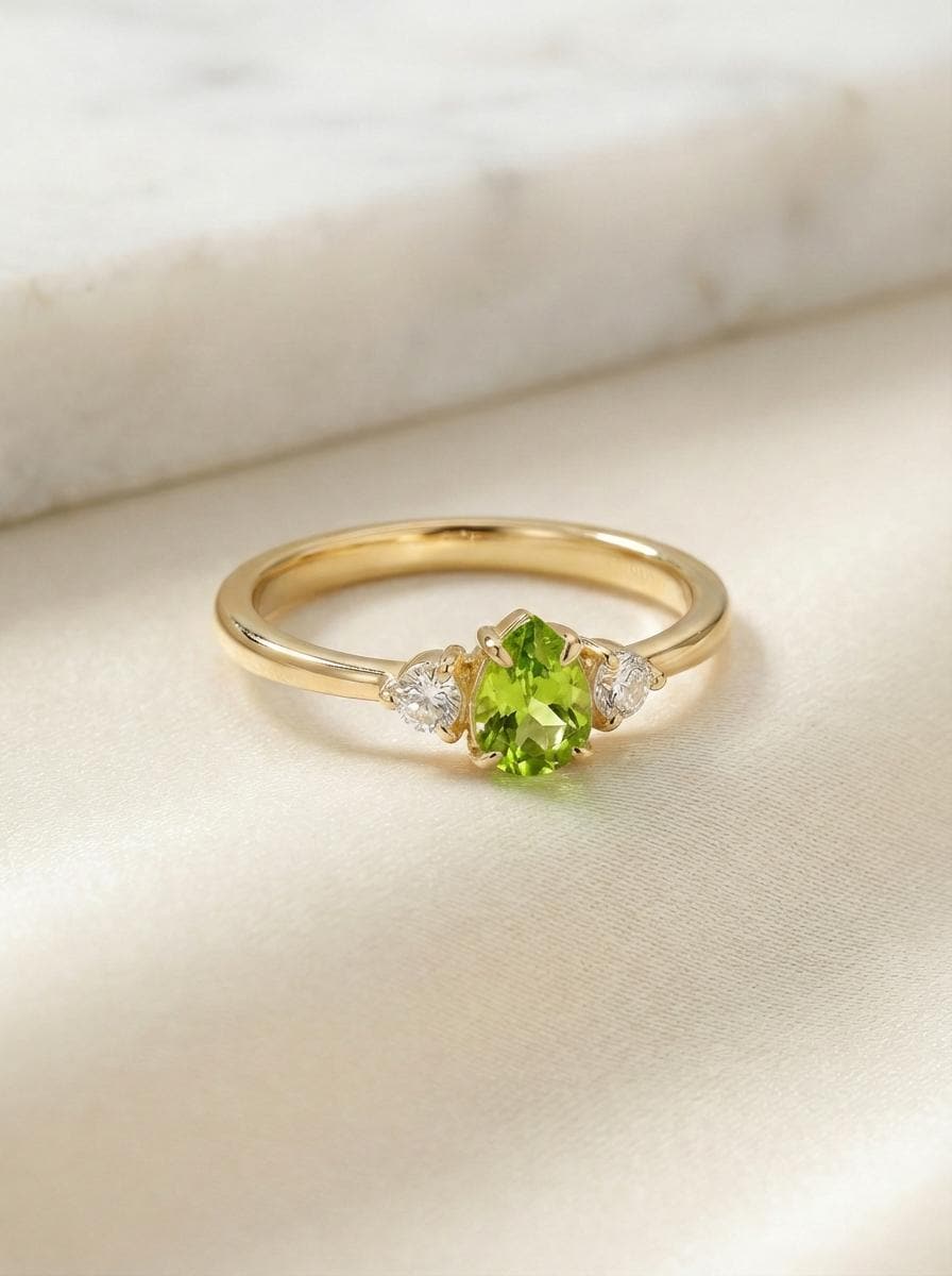 0.50ct Peridot Birthstone Ring, Pear Cut Vintage Engagement Ring, August Gemstone, Teardrop Promise Ring