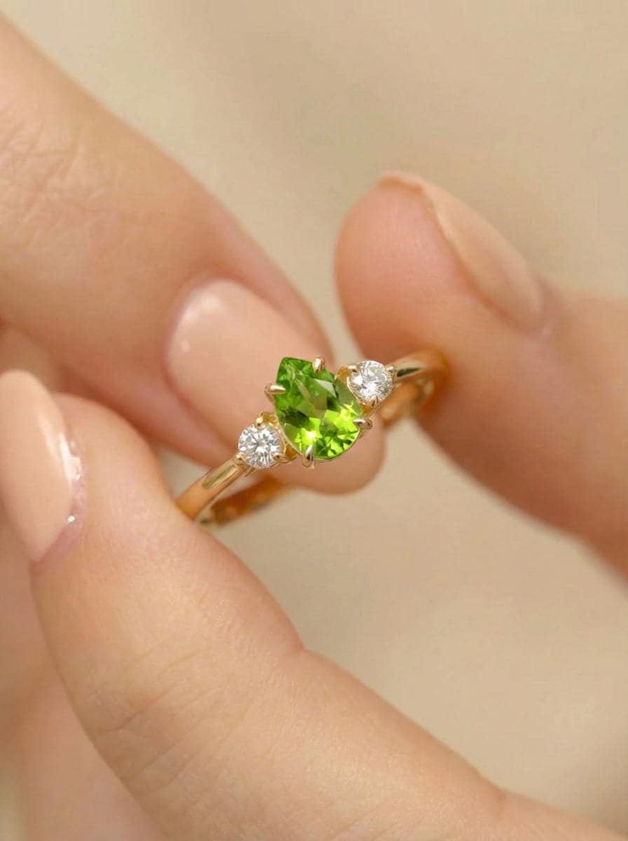 0.50ct Peridot Birthstone Ring, Pear Cut Vintage Engagement Ring, August Gemstone, Teardrop Promise Ring