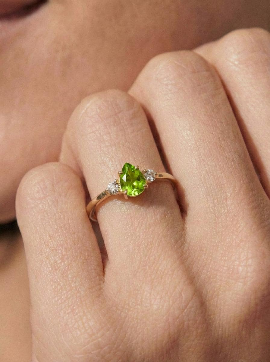 0.50ct Peridot Birthstone Ring, Pear Cut Vintage Engagement Ring, August Gemstone, Teardrop Promise Ring
