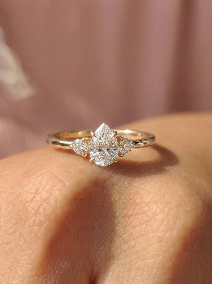 0.50ct Moissanite Ring, Pear Cut Vintage Engagement Ring, April Gemstone, Teardrop Promise Ring