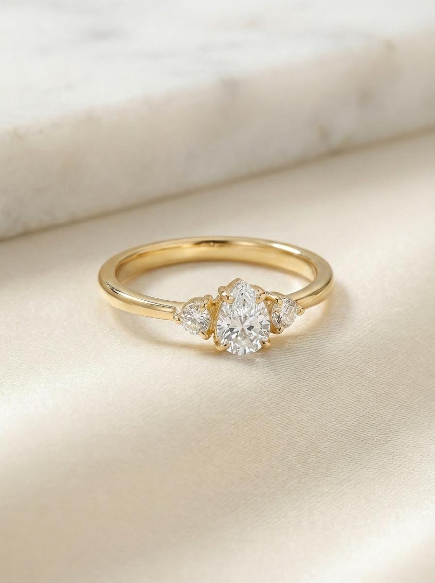 0.50ct Moissanite Ring, Pear Cut Vintage Engagement Ring, April Gemstone, Teardrop Promise Ring