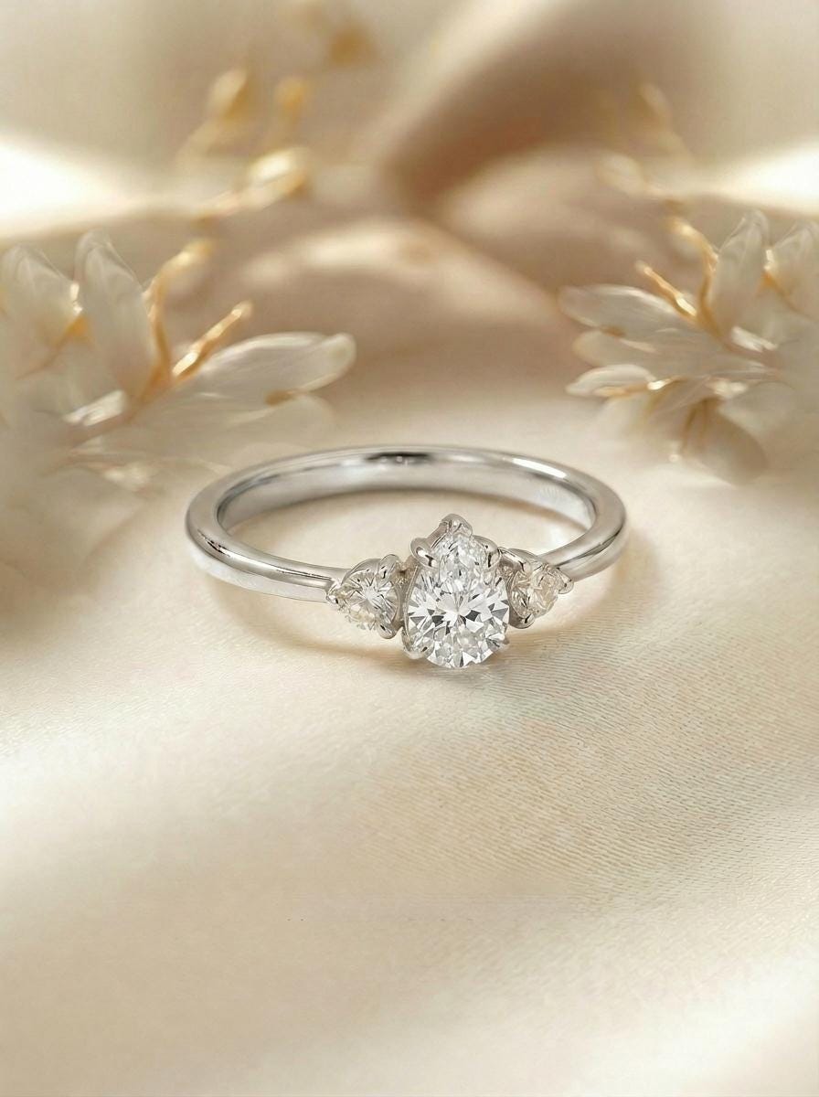 0.50ct Moissanite Ring, Pear Cut Vintage Engagement Ring, April Gemstone, Teardrop Promise Ring