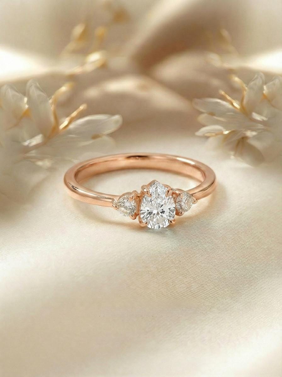0.50ct Moissanite Ring, Pear Cut Vintage Engagement Ring, April Gemstone, Teardrop Promise Ring