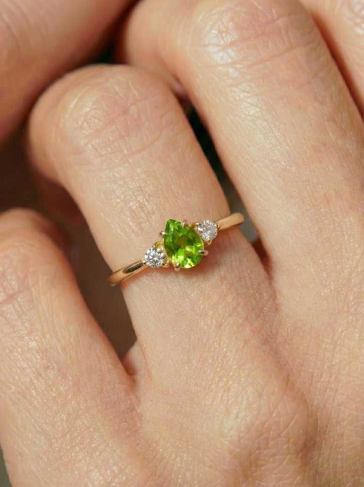 0.50ct Peridot Birthstone Ring, Pear Cut Vintage Engagement Ring, August Gemstone, Teardrop Promise Ring