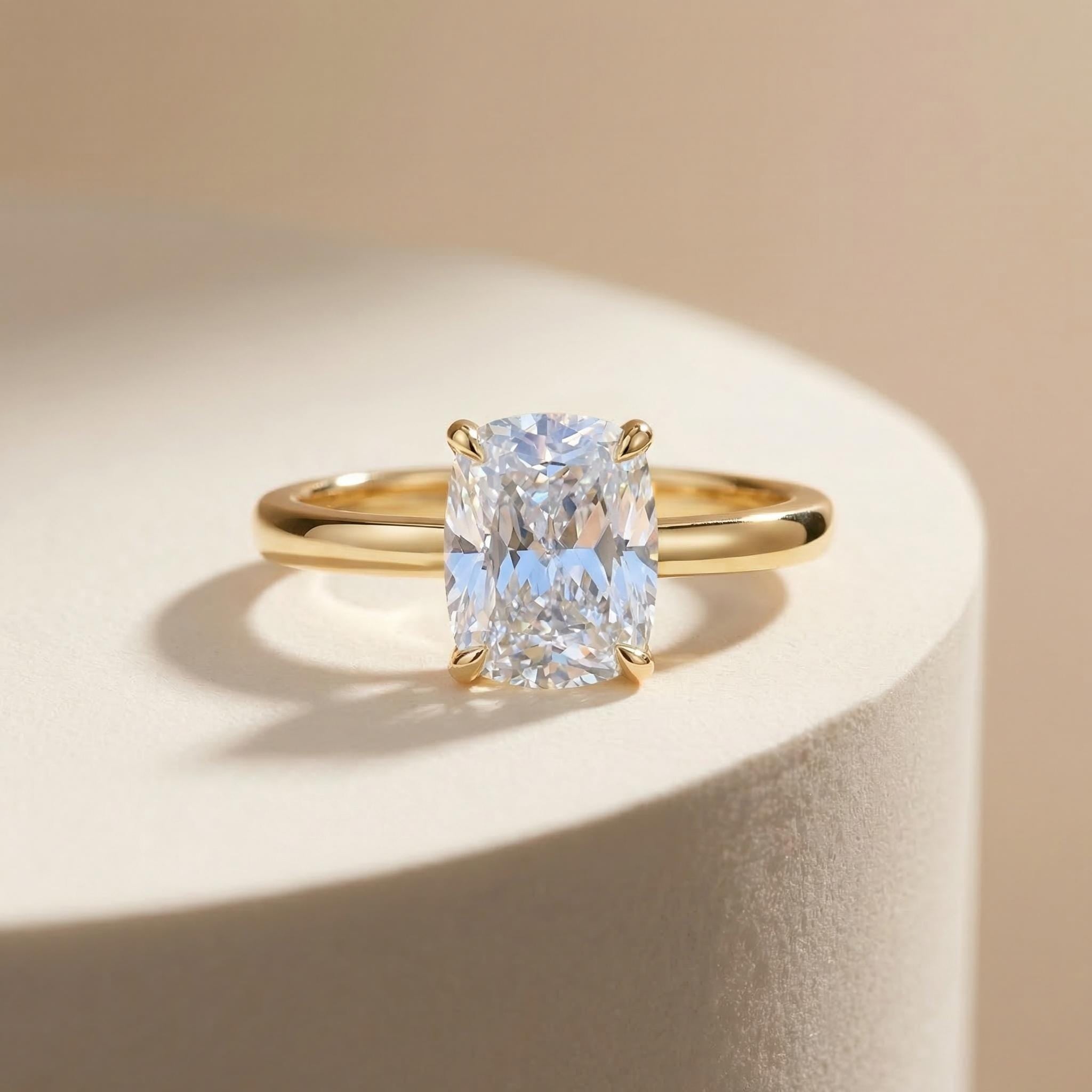 2.50ct Elongated Cushion Cut Moissanite Ring – 14K Gold Cushion Cut Solitaire Ring, Sterling Silver with Gold Vermeil Ring