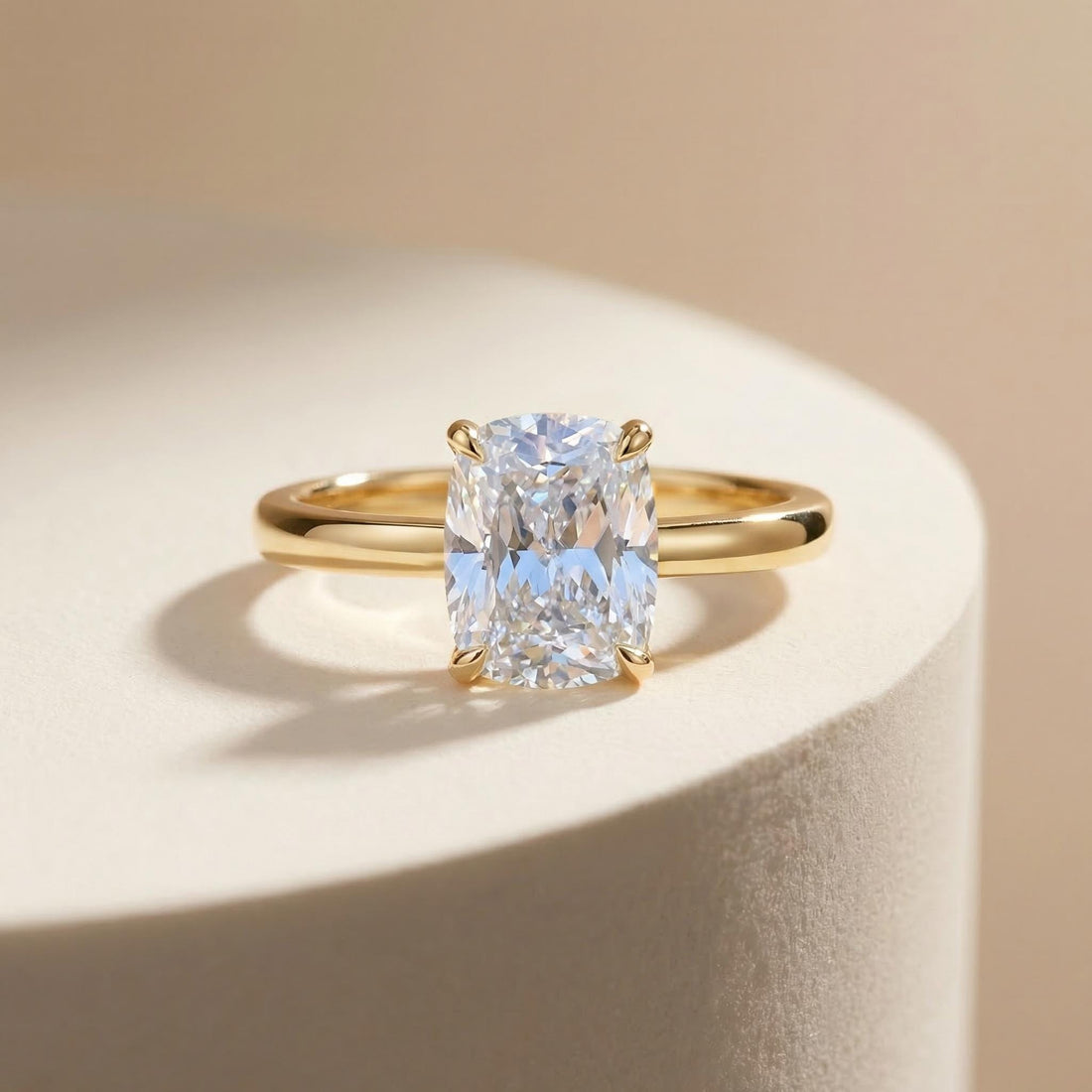 2.50ct Elongated Cushion Cut Moissanite Ring – 14K Gold Cushion Cut Solitaire Ring, Sterling Silver with Gold Vermeil Ring