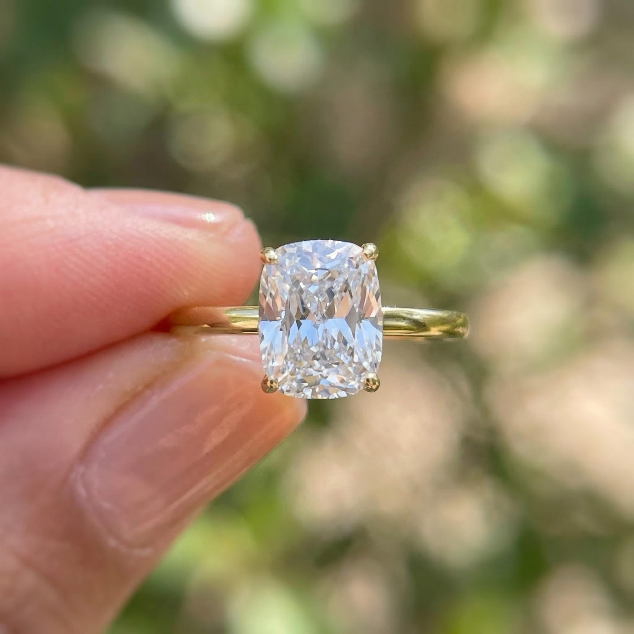 2.50ct Elongated Cushion Cut Moissanite Ring – 14K Gold Cushion Cut Solitaire Ring, Sterling Silver with Gold Vermeil Ring