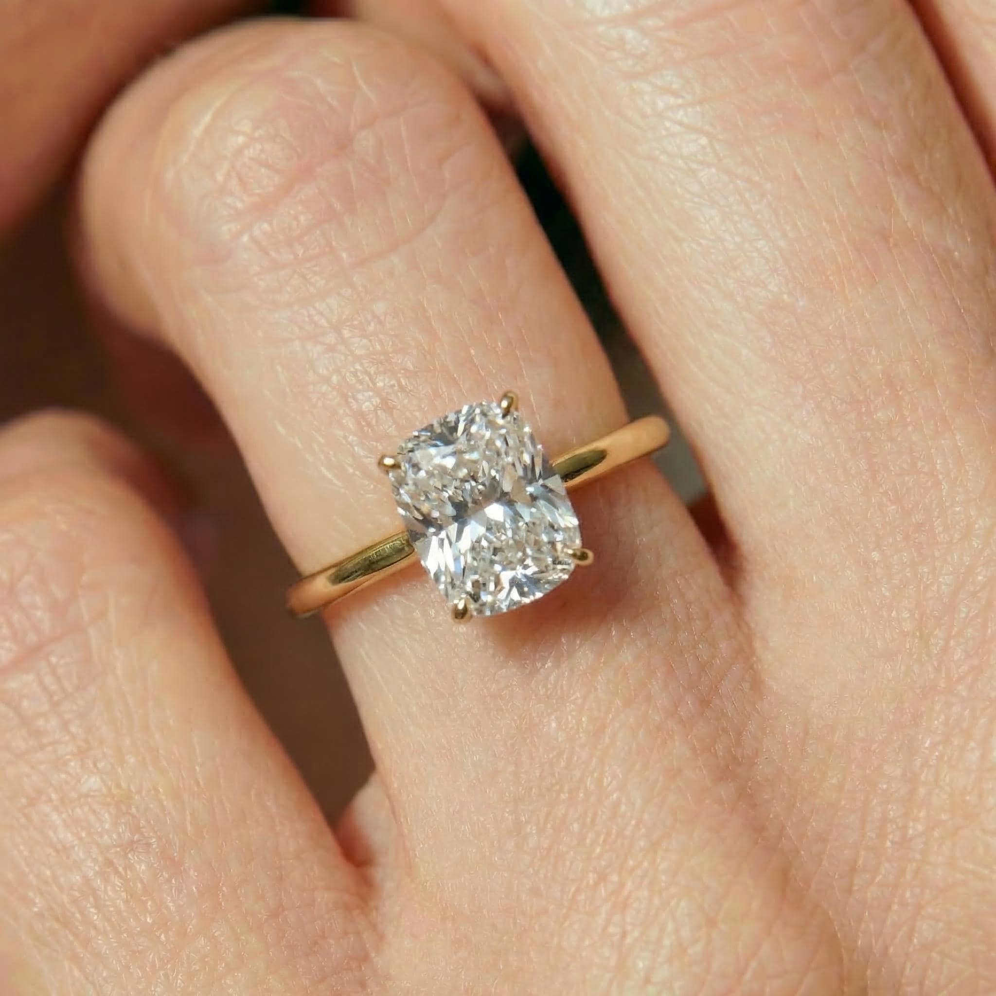 2.50ct Elongated Cushion Cut Moissanite Ring – 14K Gold Cushion Cut Solitaire Ring, Sterling Silver with Gold Vermeil Ring