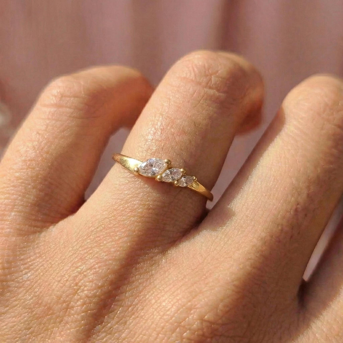 Moissanite Curved Wedding Band, 18K Gold Plated Marquise Stacking Ring for Women, April Birthstone, Promise Ring Gift for Her