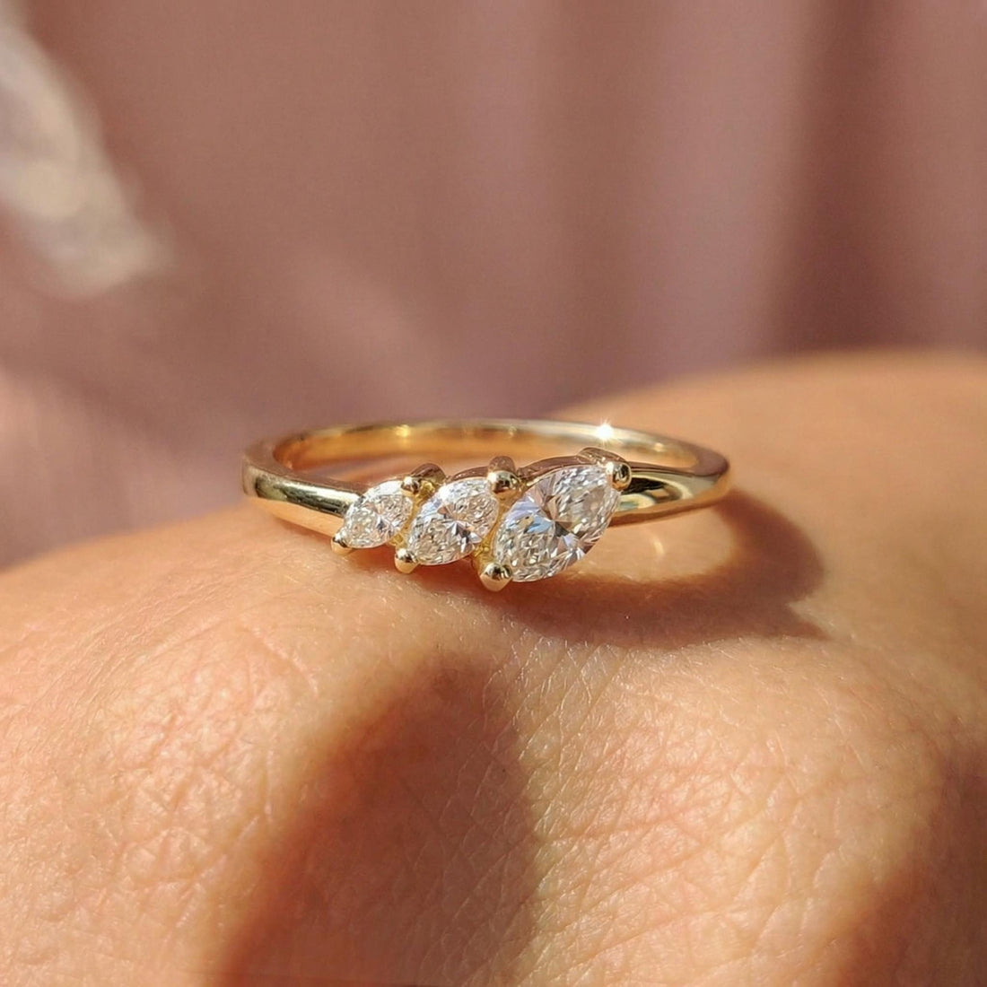 Moissanite Curved Wedding Band, 18K Gold Plated Marquise Stacking Ring for Women, April Birthstone, Promise Ring Gift for Her