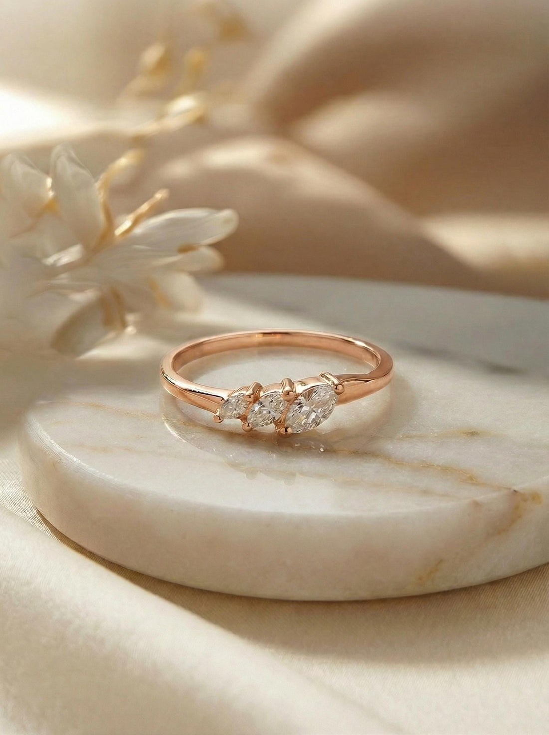 Moissanite Curved Wedding Band, 18K Gold Plated Marquise Stacking Ring for Women, April Birthstone, Promise Ring Gift for Her