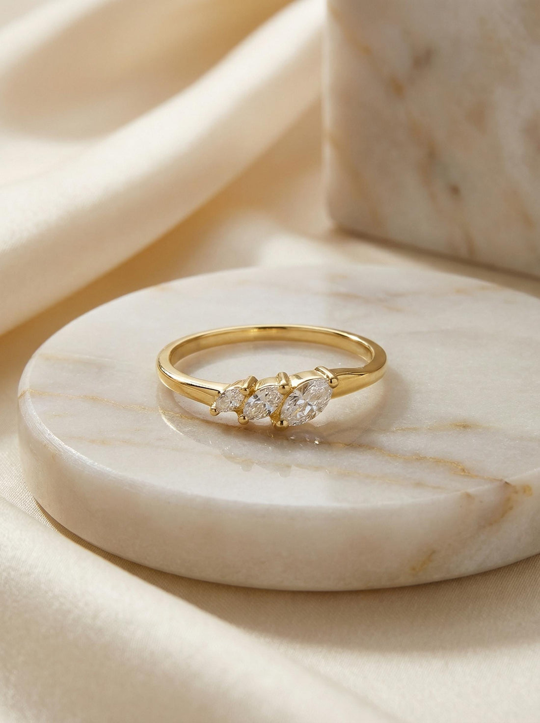 Moissanite Curved Wedding Band, 18K Gold Plated Marquise Stacking Ring for Women, April Birthstone, Promise Ring Gift for Her