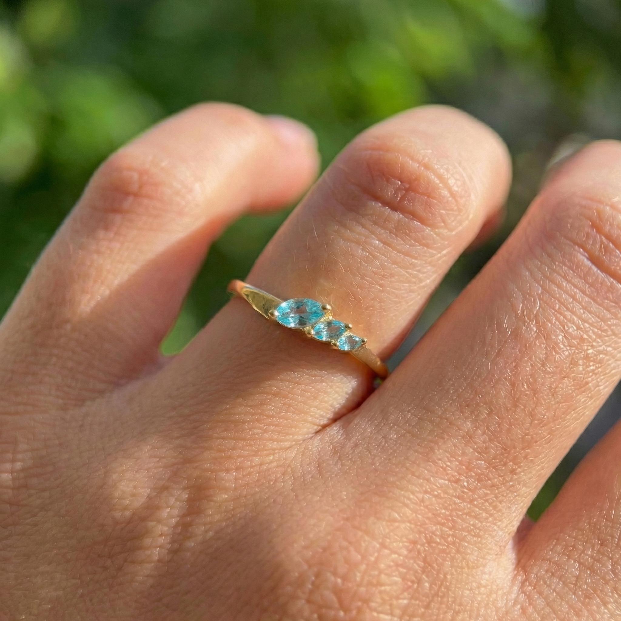 Aquamarine Curved Wedding Band, Marquise March Birthstone Ring, 18K Gold Plated Stackable Bridal Band, Ring Enhancer for Her