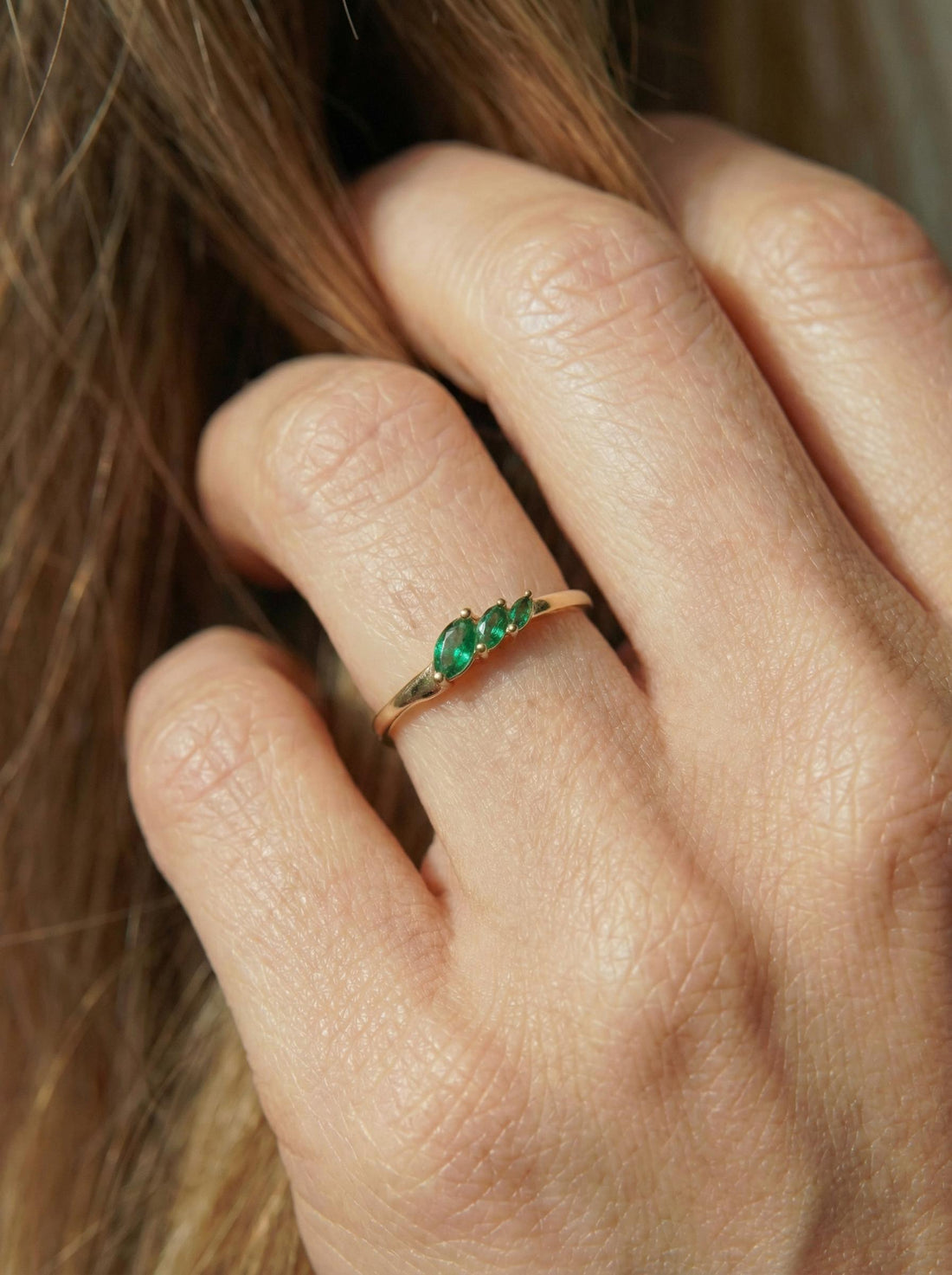 Emerald Curved Wedding Band, Marquise May Birthstone Ring, 18K Gold Plated Stackable Bridal Band, Ring Enhancer for Her