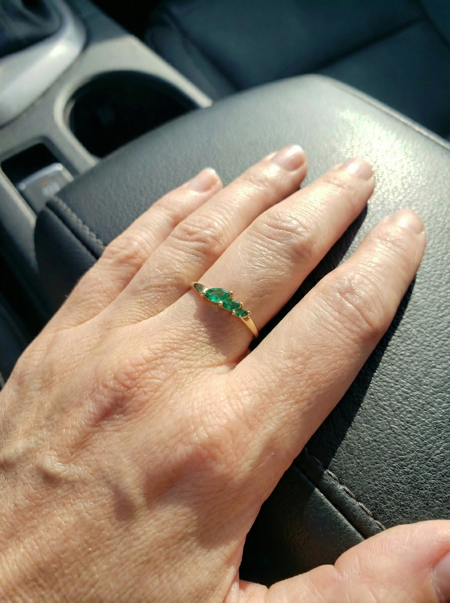 Emerald Curved Wedding Band, Marquise May Birthstone Ring, 18K Gold Plated Stackable Bridal Band, Ring Enhancer for Her