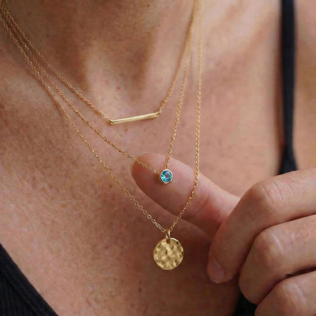Dainty Gold Blue Topaz Bezel Necklace | Minimalist Solitaire Gemstone Pendant | Everyday Layering Jewelry | December Birthstone Gift for Her
