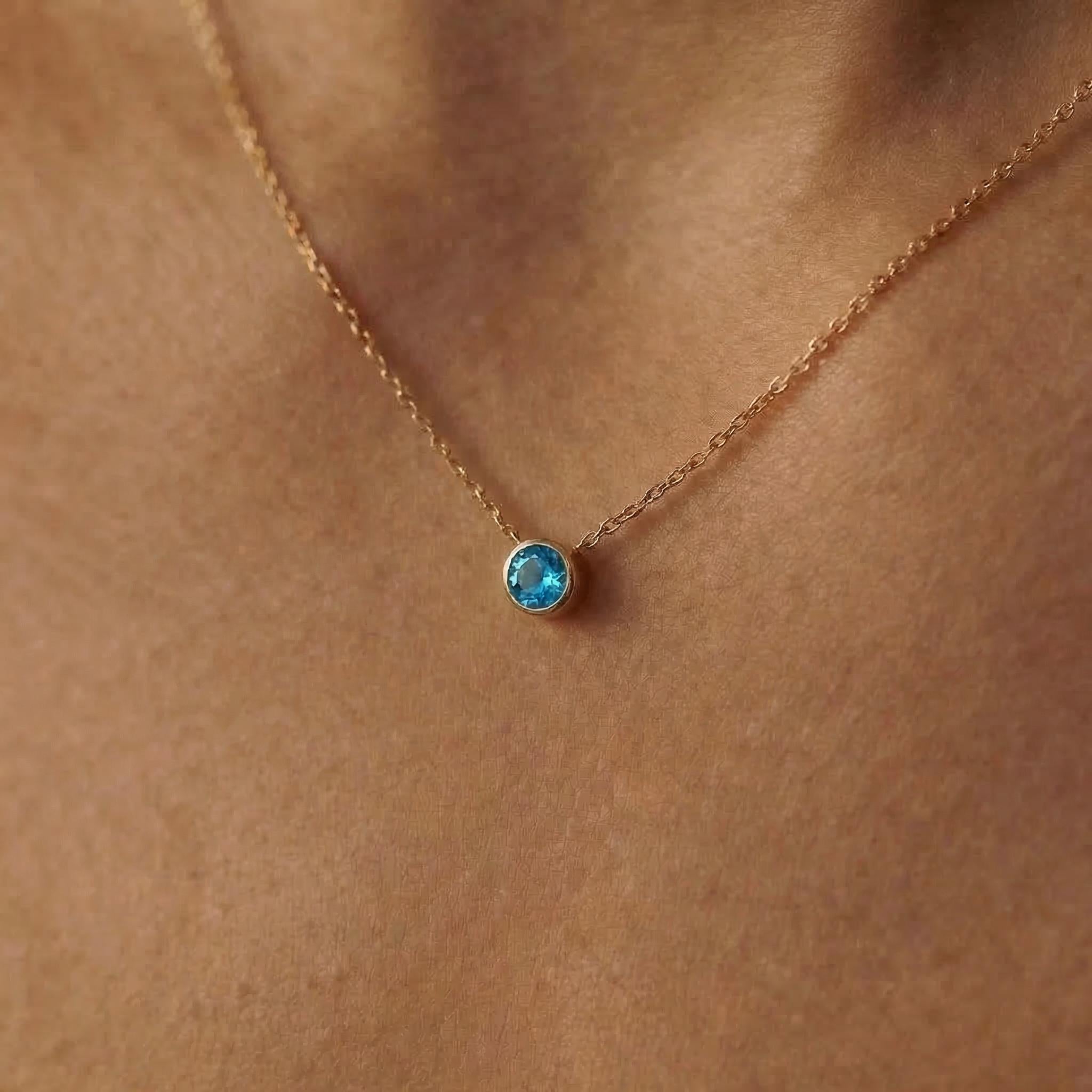 Dainty Gold Blue Topaz Bezel Necklace | Minimalist Solitaire Gemstone Pendant | Everyday Layering Jewelry | December Birthstone Gift for Her
