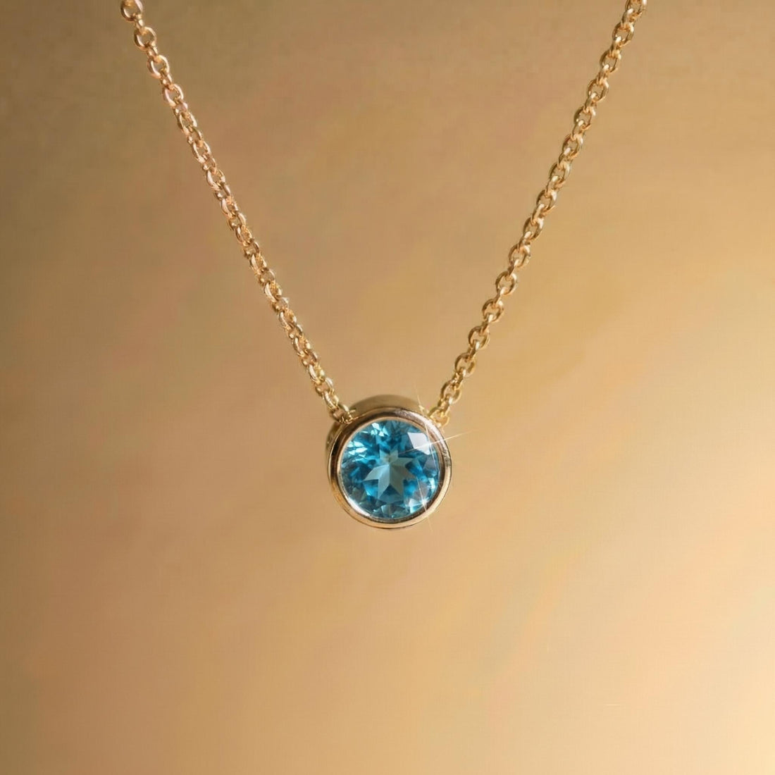 Dainty Gold Blue Topaz Bezel Necklace | Minimalist Solitaire Gemstone Pendant | Everyday Layering Jewelry | December Birthstone Gift for Her