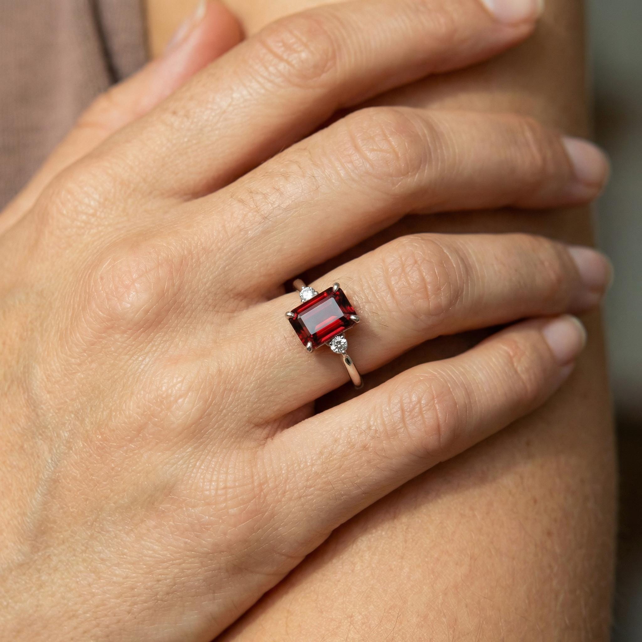 1.75ct Garnet Ring, Emerald Cut Garnet Ring, 14K Gold Statement Ring, Certified Stone Ring, January Birthstone