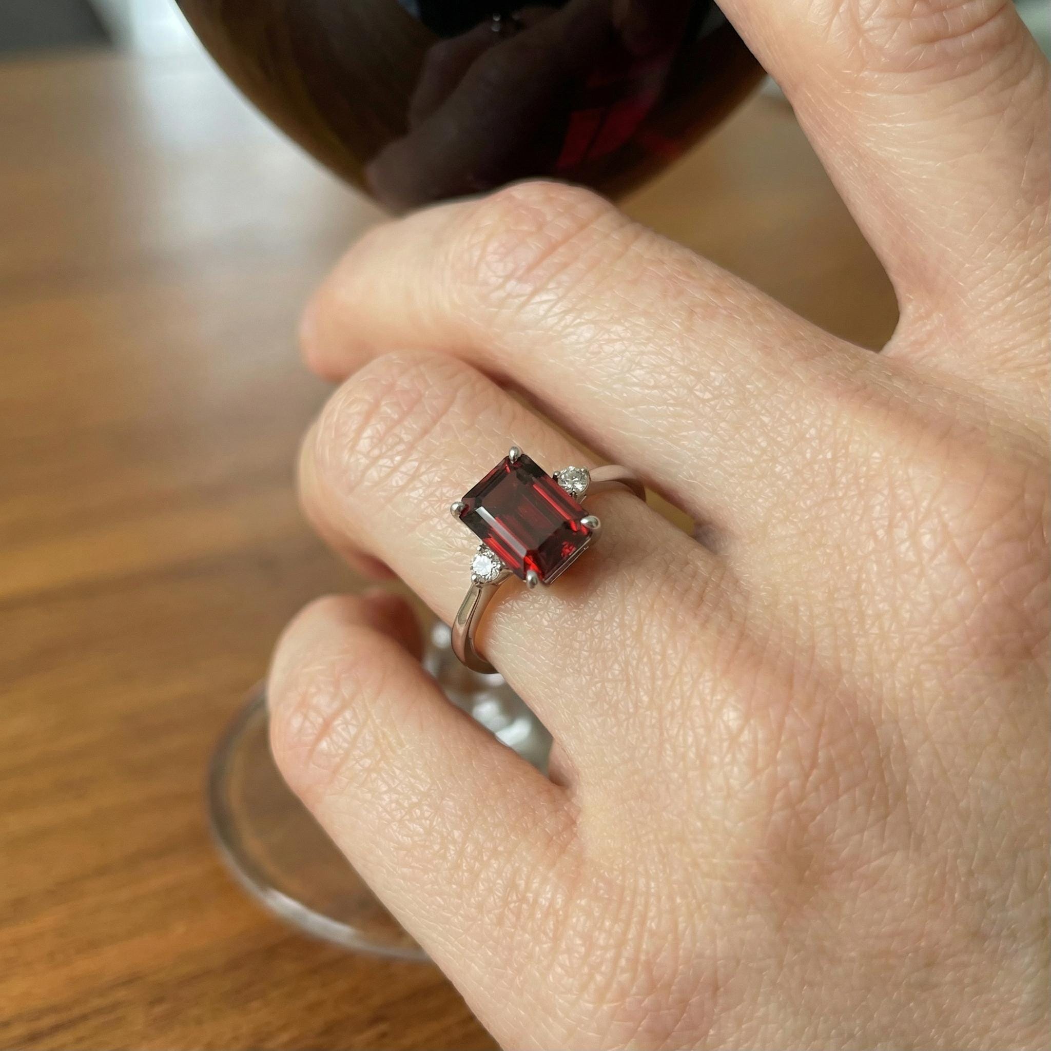 1.75ct Garnet Ring, Emerald Cut Garnet Ring, 14K Gold Statement Ring, Certified Stone Ring, January Birthstone