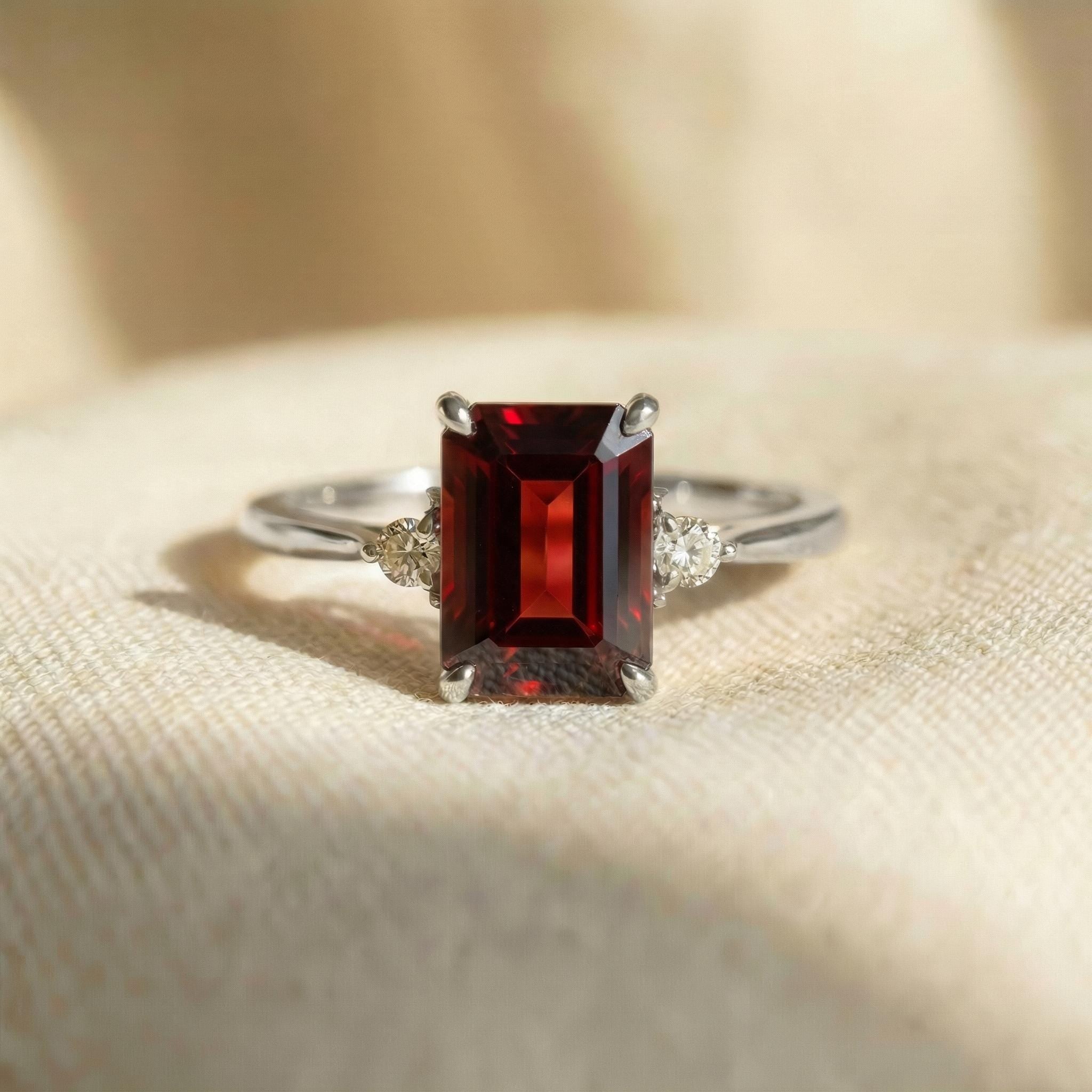 1.75ct Garnet Ring, Emerald Cut Garnet Ring, 14K Gold Statement Ring, Certified Stone Ring, January Birthstone