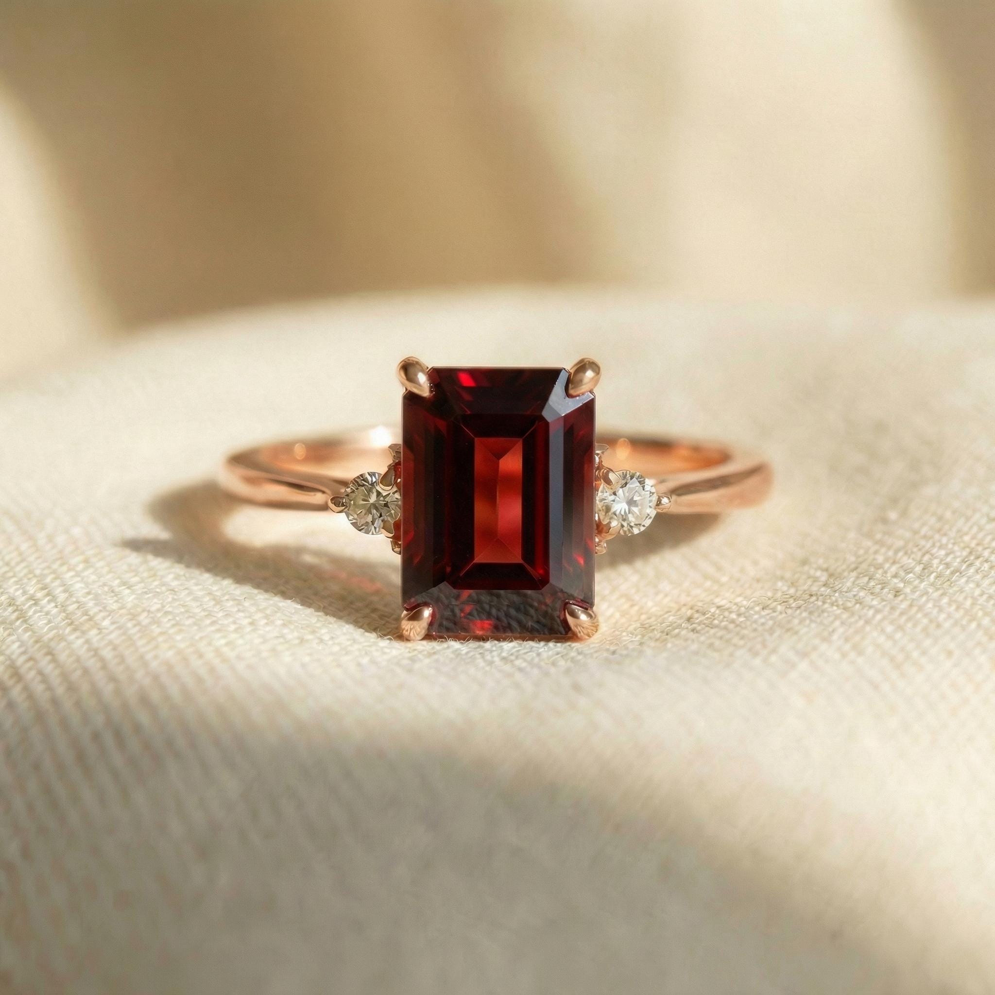 1.75ct Garnet Ring, Emerald Cut Garnet Ring, 14K Gold Statement Ring, Certified Stone Ring, January Birthstone