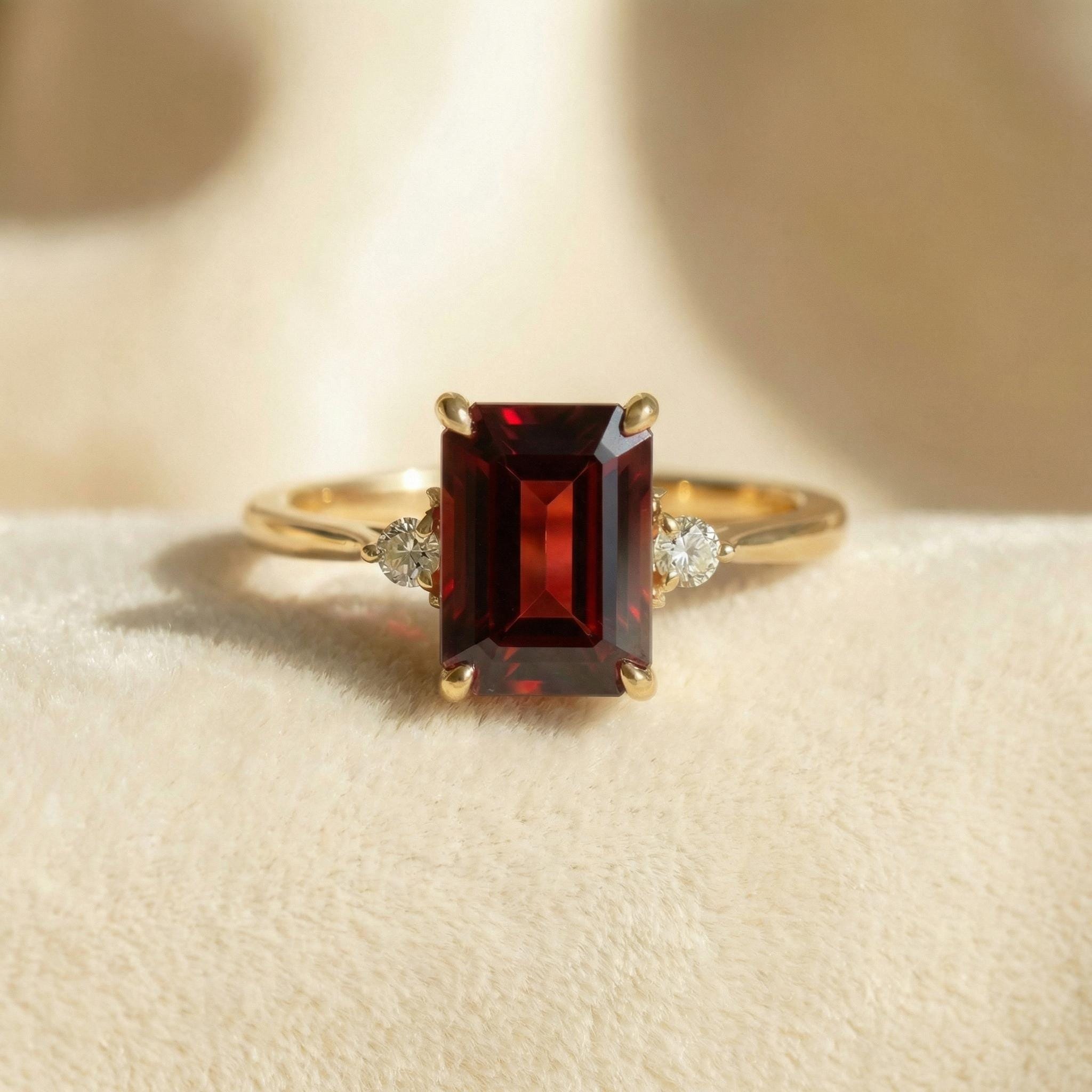 1.75ct Garnet Ring, Emerald Cut Garnet Ring, 14K Gold Statement Ring, Certified Stone Ring, January Birthstone