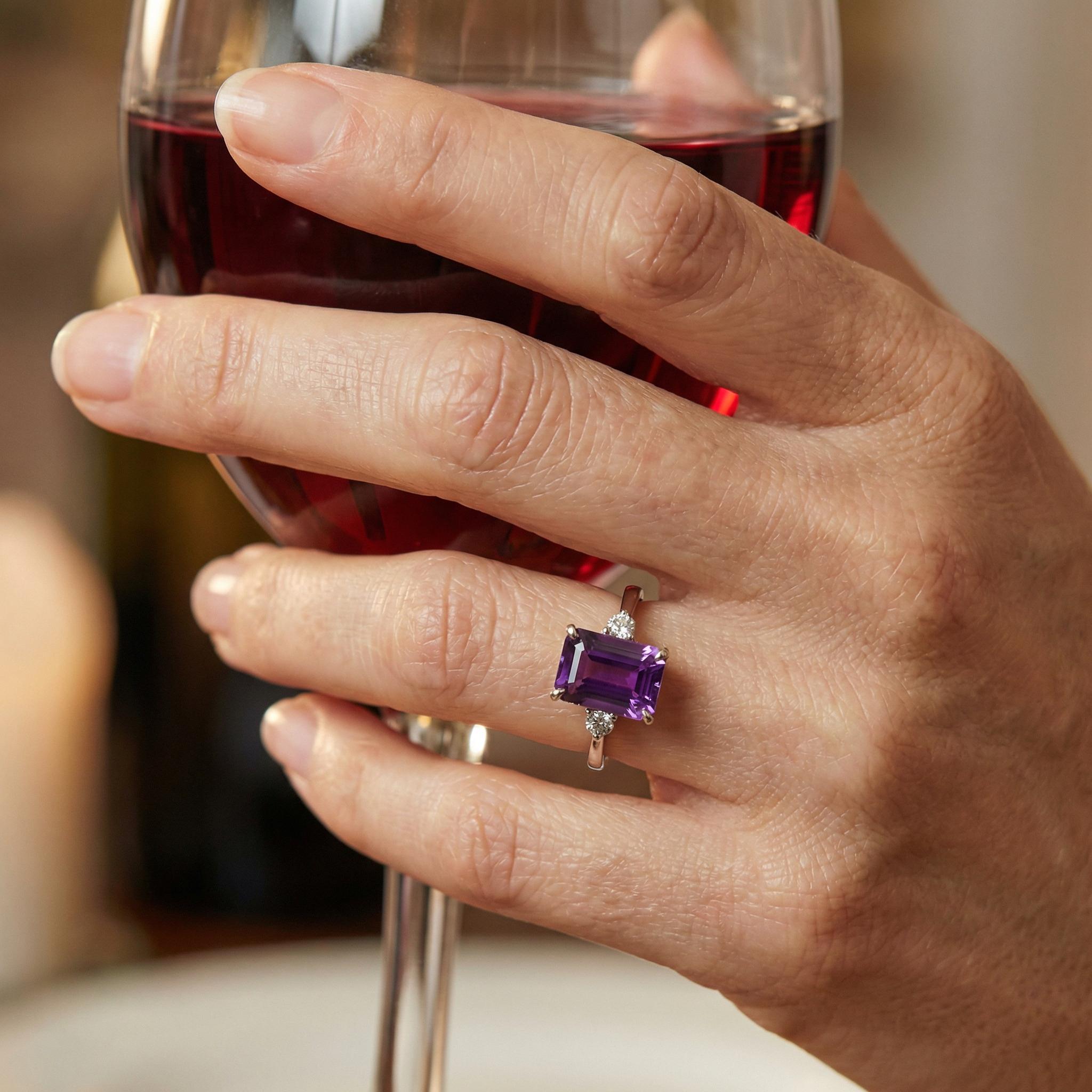 1.75ct Amethyst Ring, Emerald Cut Amethyst Ring, 14K Gold Statement Ring, Certified Stone Ring, February Birthstone